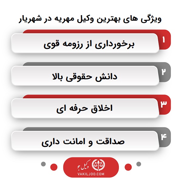 ویژگی های بهترین وکیل مهریه در شهریار